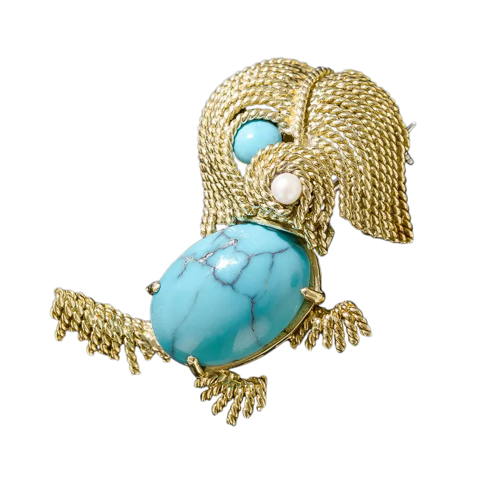 Vintage 1960s Natural Persian Turquoise Puppy Pin - 5
