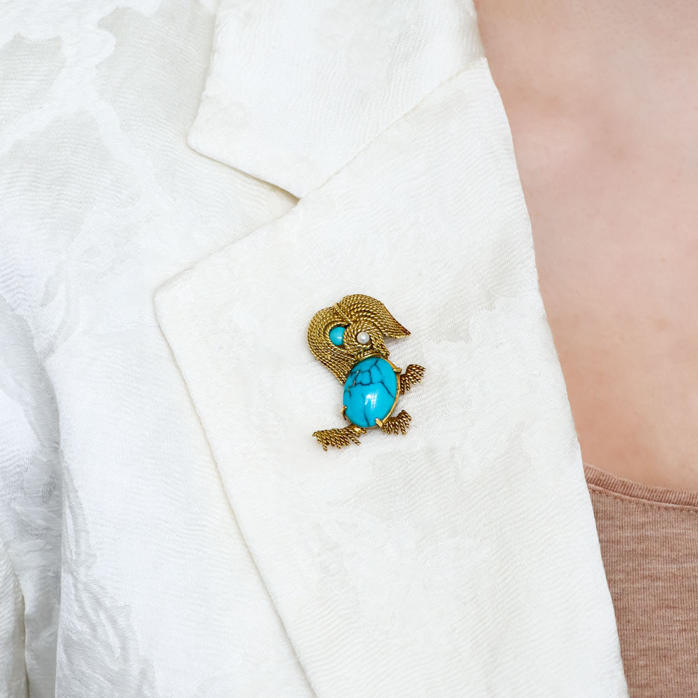 Vintage 1960s Natural Persian Turquoise Puppy Pin - 6