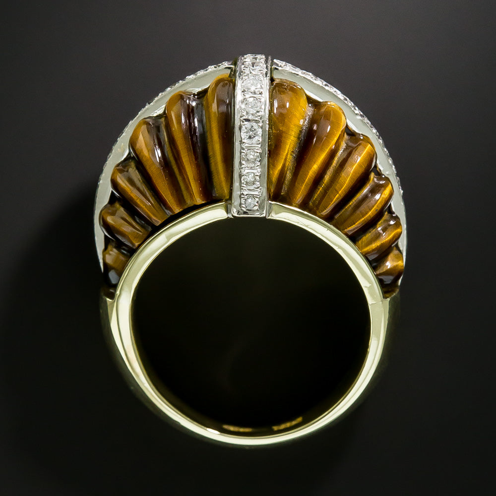 Vintage 1970s Groovy Tiger's Eye and Diamond Ring, Size 7 - 3