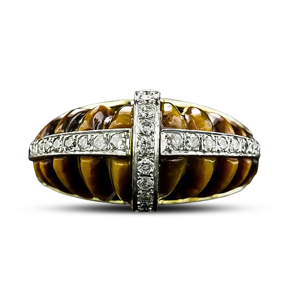 Vintage 1970s Groovy Tiger's Eye and Diamond Ring, Size 7 - 4