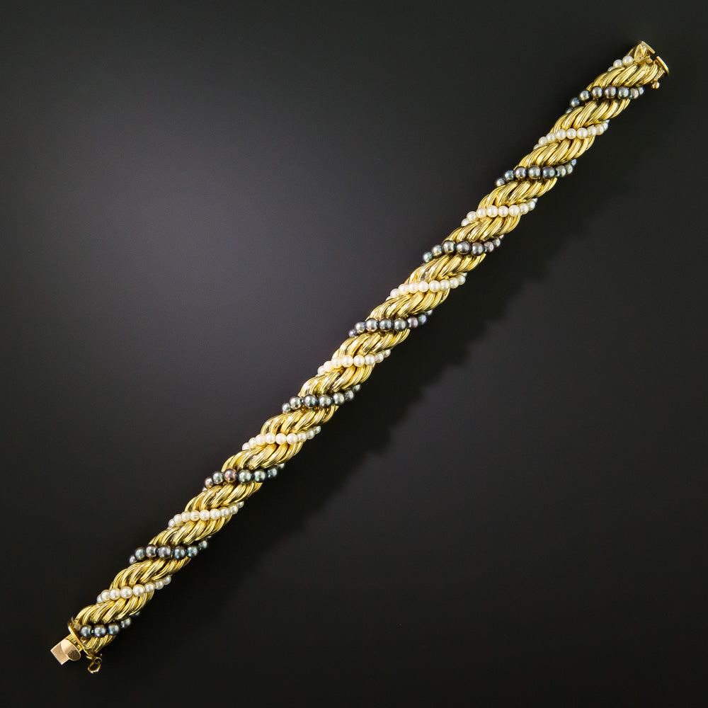 Vintage 1980s B&W Pearl Twist Rope Bracelet - 4