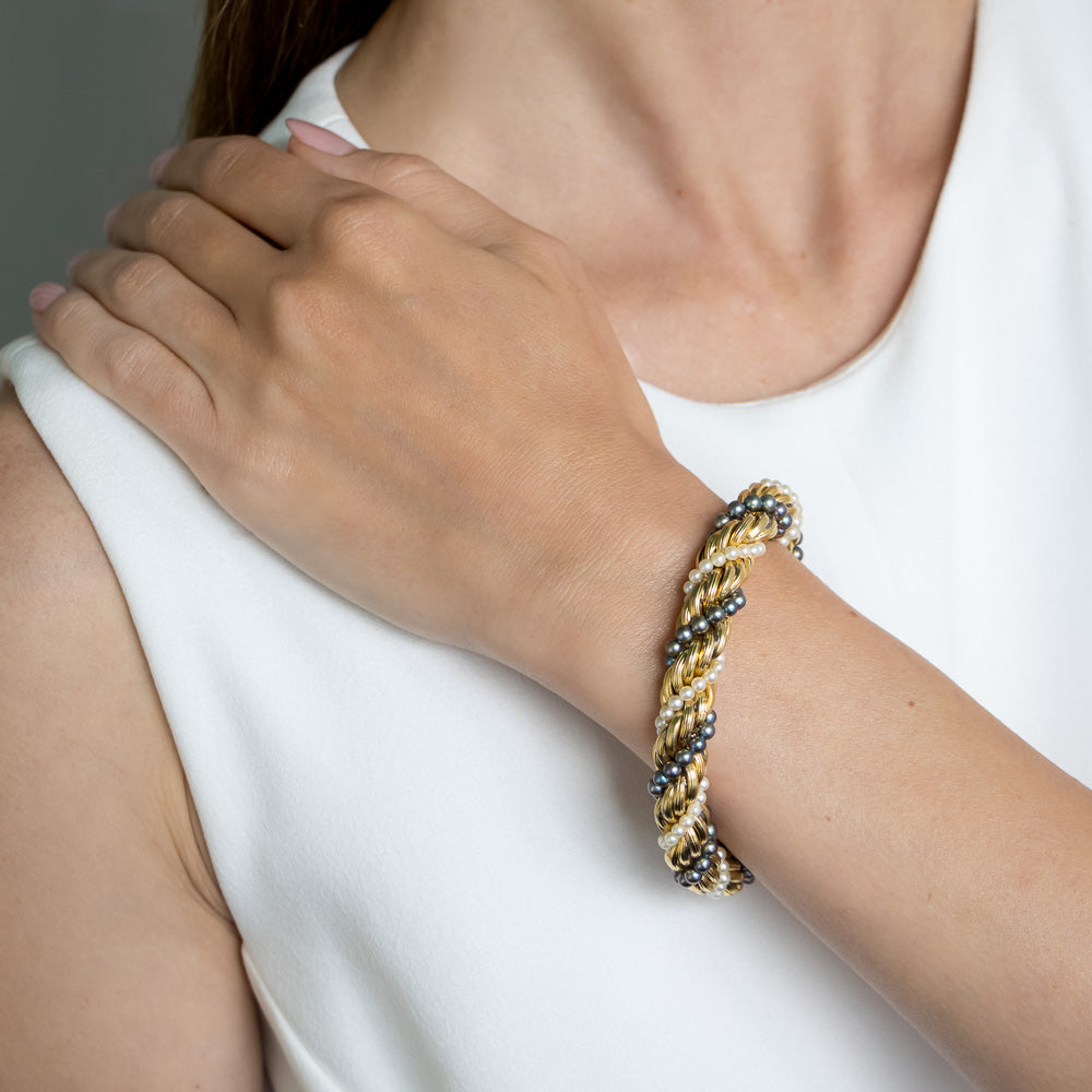 Vintage 1980s B&W Pearl Twist Rope Bracelet - 5