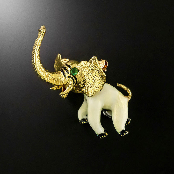 Vintage Enamel Elephant Brooch