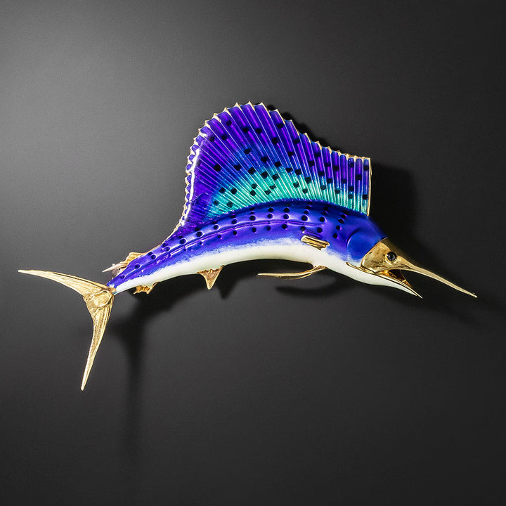 Vintage Enamel Sailfish Brooch