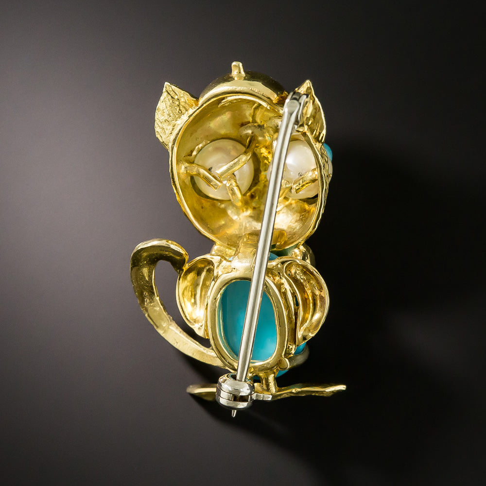 Vintage Goofy Turquoise Cat Brooch - 3