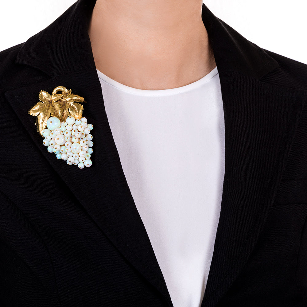 Vintage Opal Grape Cluster Brooch And Earrings  - 7
