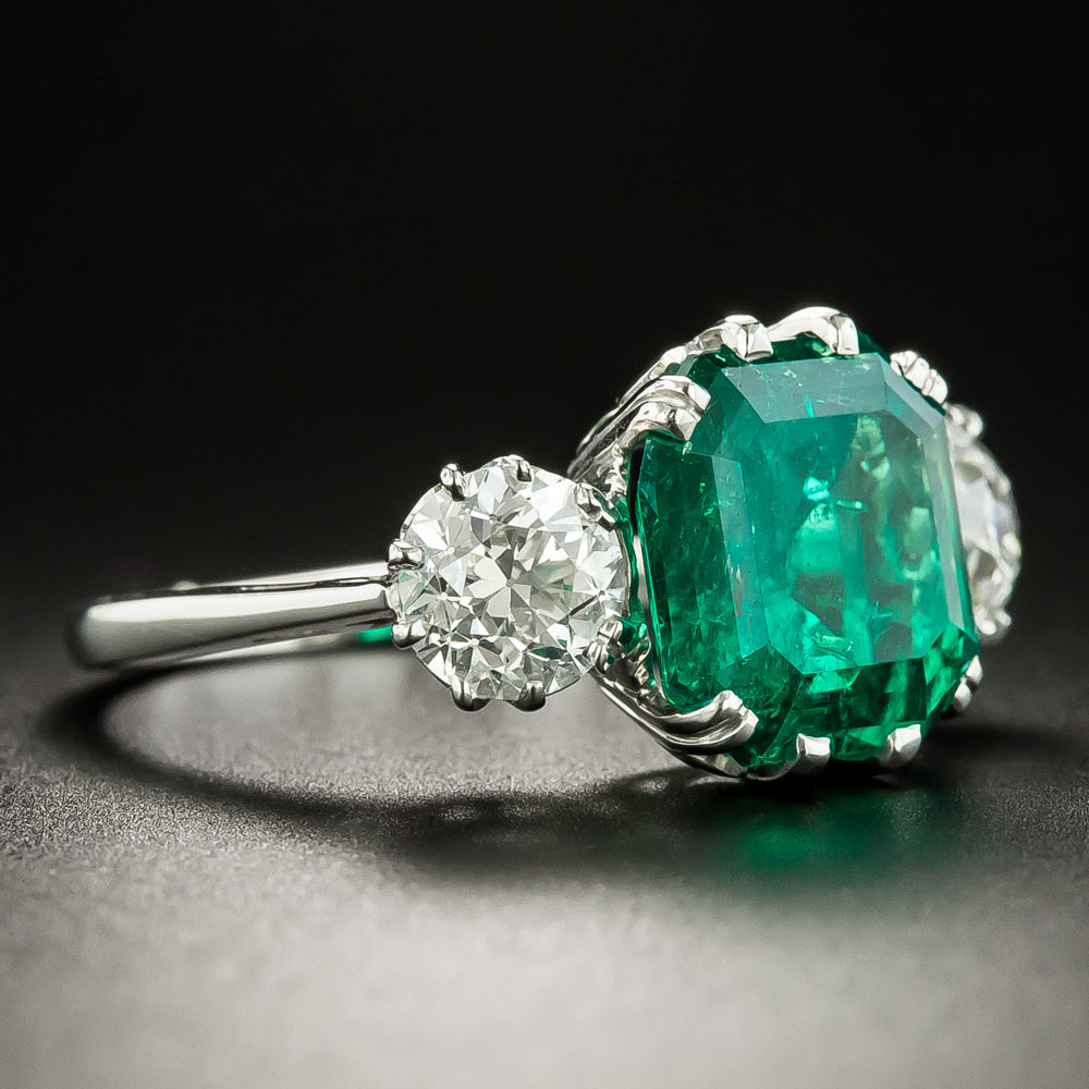 Vintage Style 4.07 Carat Colombian Emerald and Diamond Ring - GIA F1 - 3