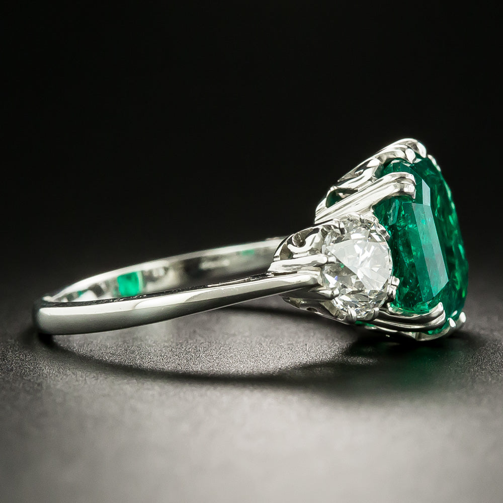 Vintage Style 4.07 Carat Colombian Emerald and Diamond Ring - GIA F1 - 4