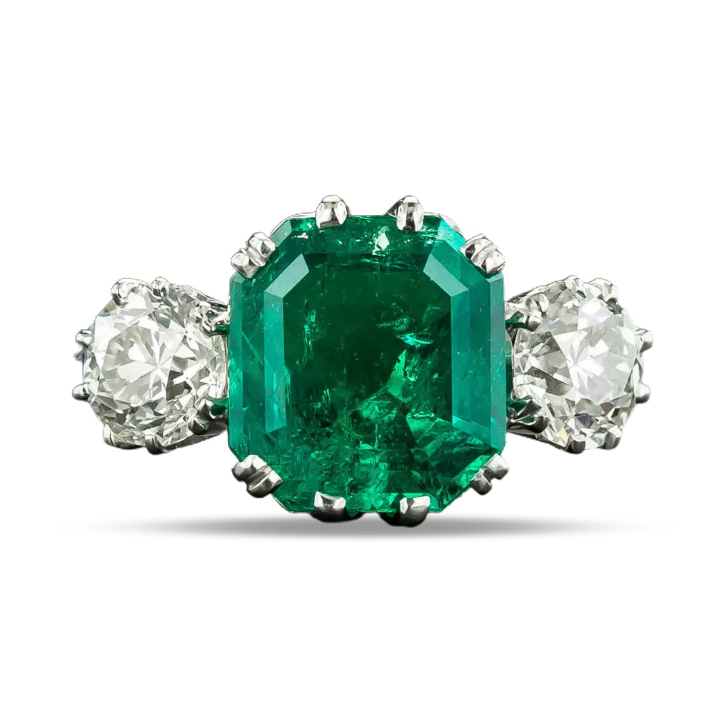 Vintage-Style 4.07 Carat Colombian Emerald and Diamond Ring - GIA F1 - 6