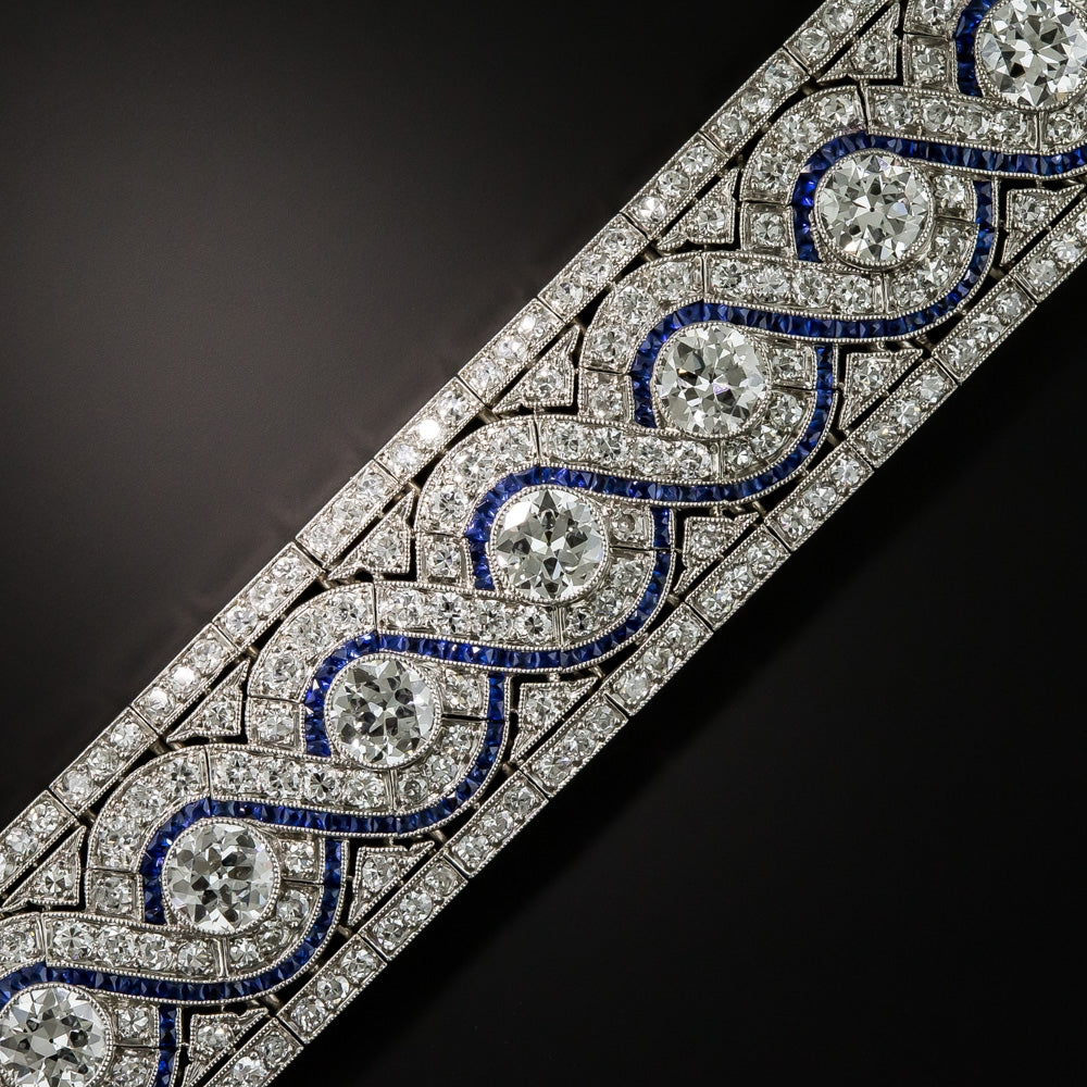 Wide Art Deco 20.00 Carat Total Weight Diamond and Sapphire* Bracelet - 1