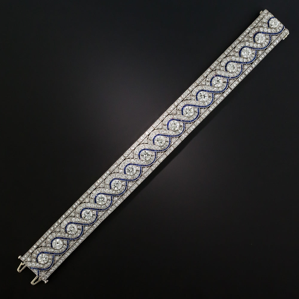 Wide Art Deco 20.00 Carat Total Weight Diamond and Sapphire* Bracelet - 2