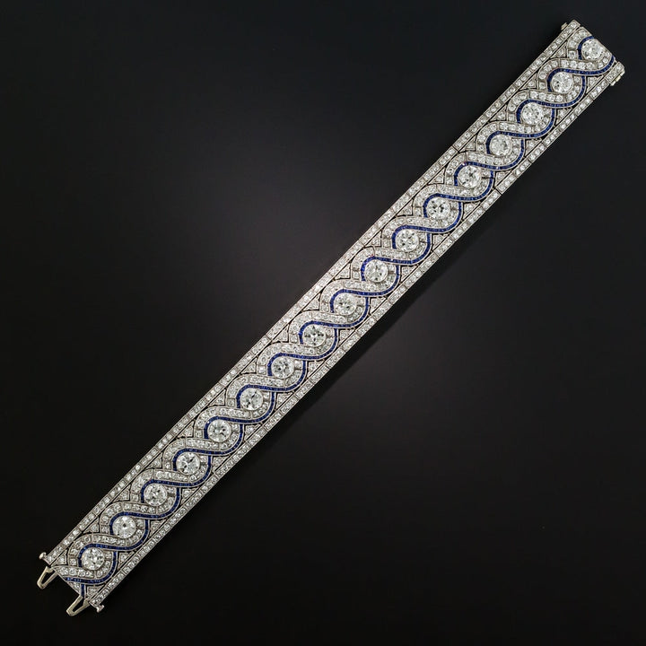 Wide Art Deco 20.00 Carat Total Weight Diamond and Sapphire* Bracelet