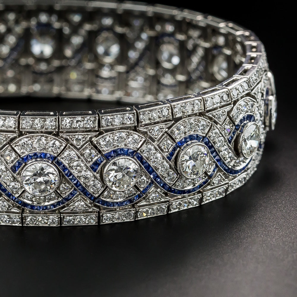 Wide Art Deco 20.00 Carat Total Weight Diamond and Sapphire* Bracelet - 3