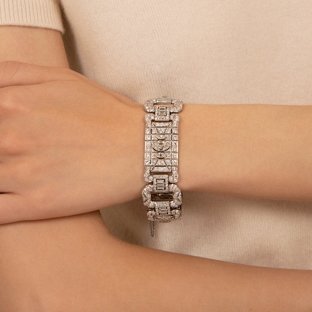 Wide Art Deco Diamond Bracelet - 10