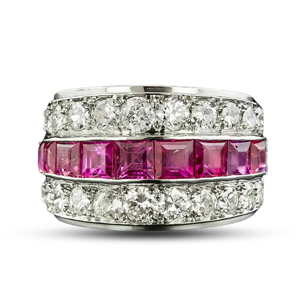 Wide Art Deco Ruby And Diamond Band Ring - 5