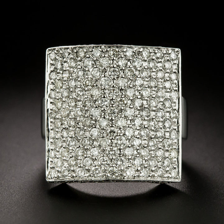 Wide Pavé Diamond Rectangle Ring, French
