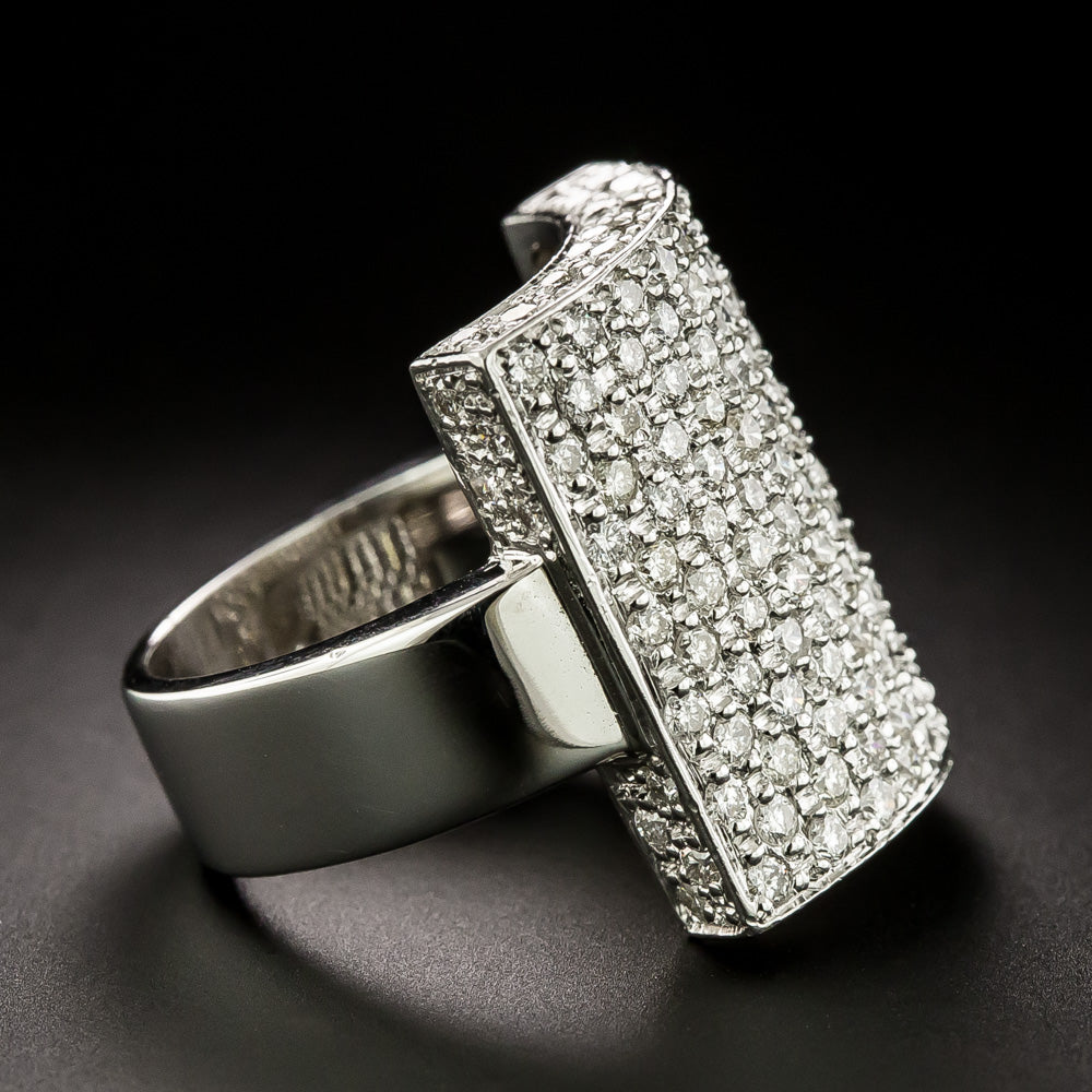 Wide Pavé Diamond Rectangle Ring, French - 3