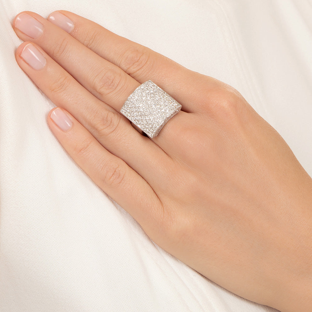 Wide Pavé Diamond Rectangle Ring, French - 5