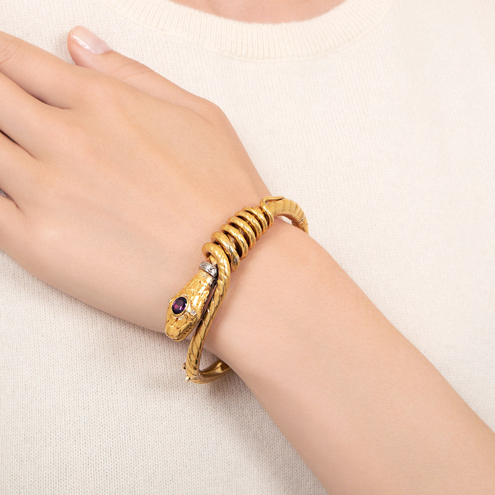Zolotas Garnet Snake Bangle - 7